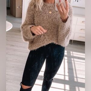 Pink Lily ‘Whisper My Dreams to You’ taupe sweater NWOT